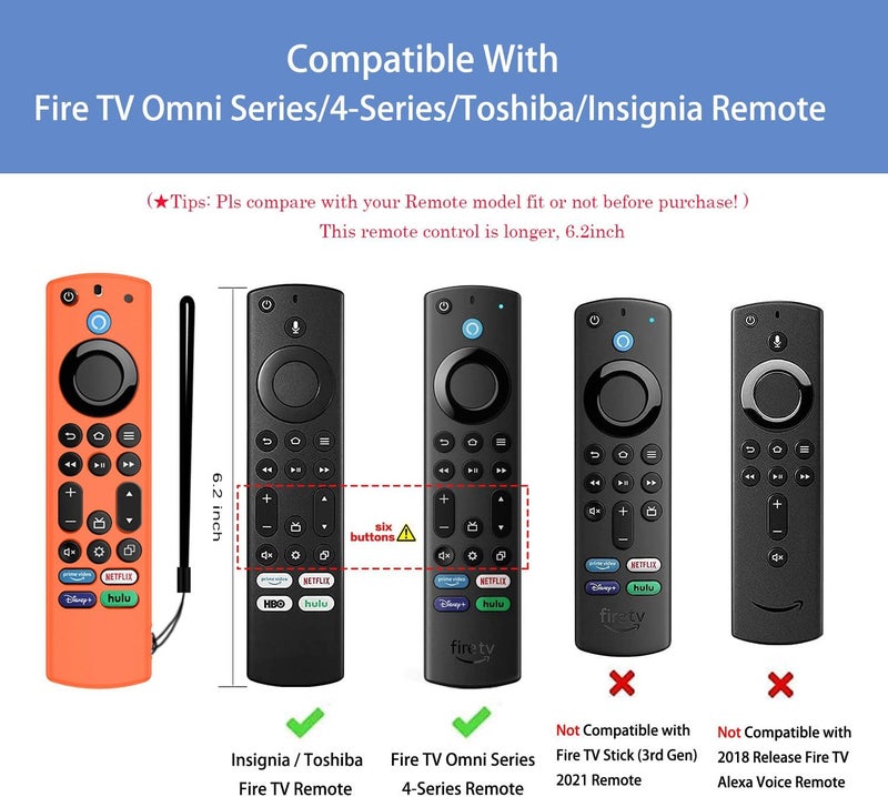 FiiMan Voice Remote Cover Compatible With Toshiba/Insignia Firetv Omni Series or TV 4-Series - Silicone Case, Lightweight Anti-Slip Shockproof With Lanyard (Orange & Blue Glow) - Image 2